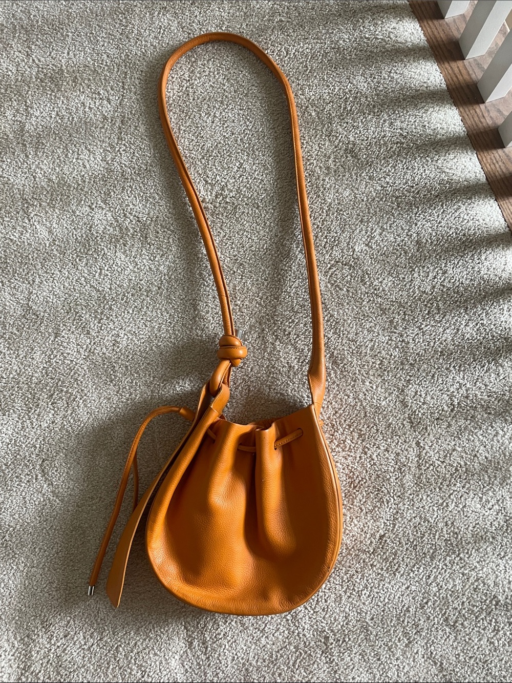 Women's Behno Orange Leather Drawstring Crossbody Bag